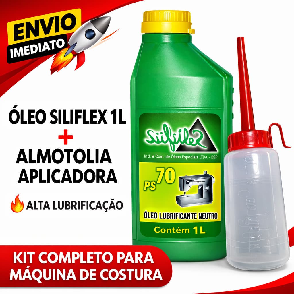 Oleo Para Maquina de Costura Siliflex 1L + Almotolia Aplicadora Lubrificante Industrial