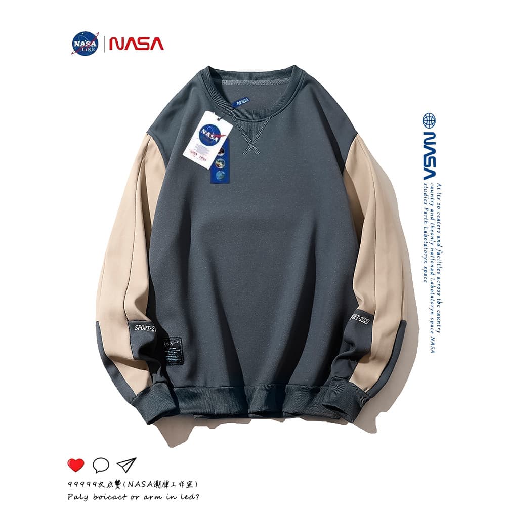 NASA Co-Branded moletom masculino primavera outono na moda esportes Casual em torno do pescoço forro de lã camiseta inte