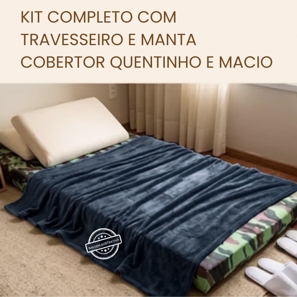 Kit Com Colchonete de Solteiro Com Manta e Travesseiro Soft180x65x6 cm