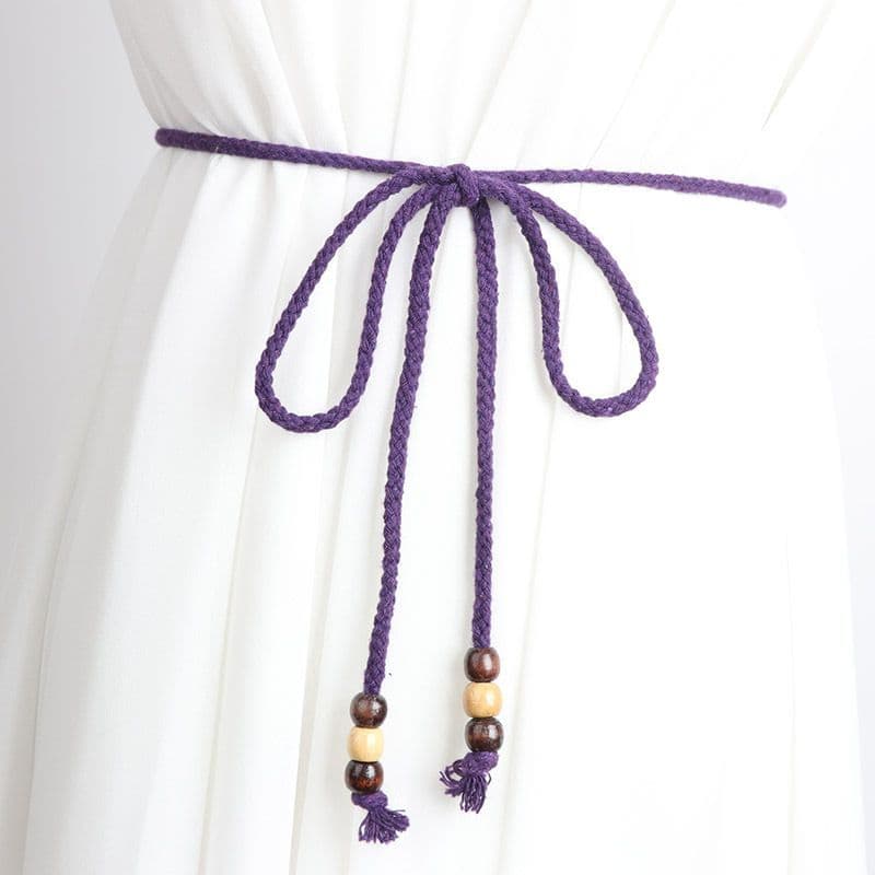 Cinto roxo fino tecido feminino simples All-Match cintura corda vestido saia camisa Casual fita calças cinto