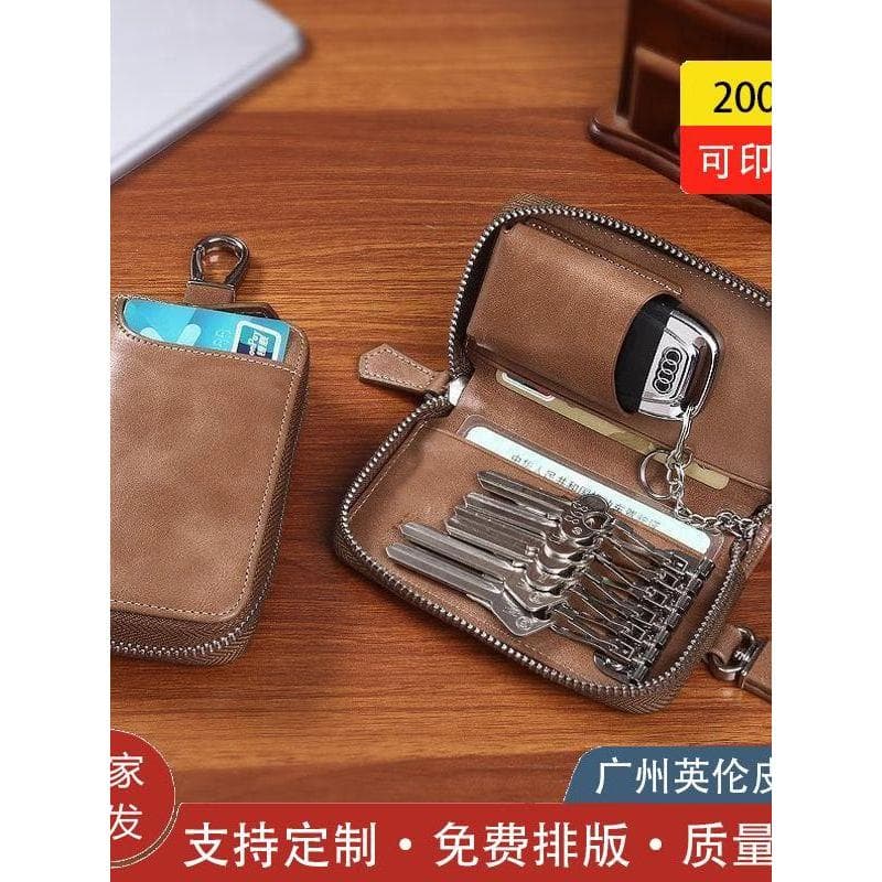 Caso chave masculino couro macio novo estilo textura de couro genuíno grande capacidade de armazenamento zíper couro mac
