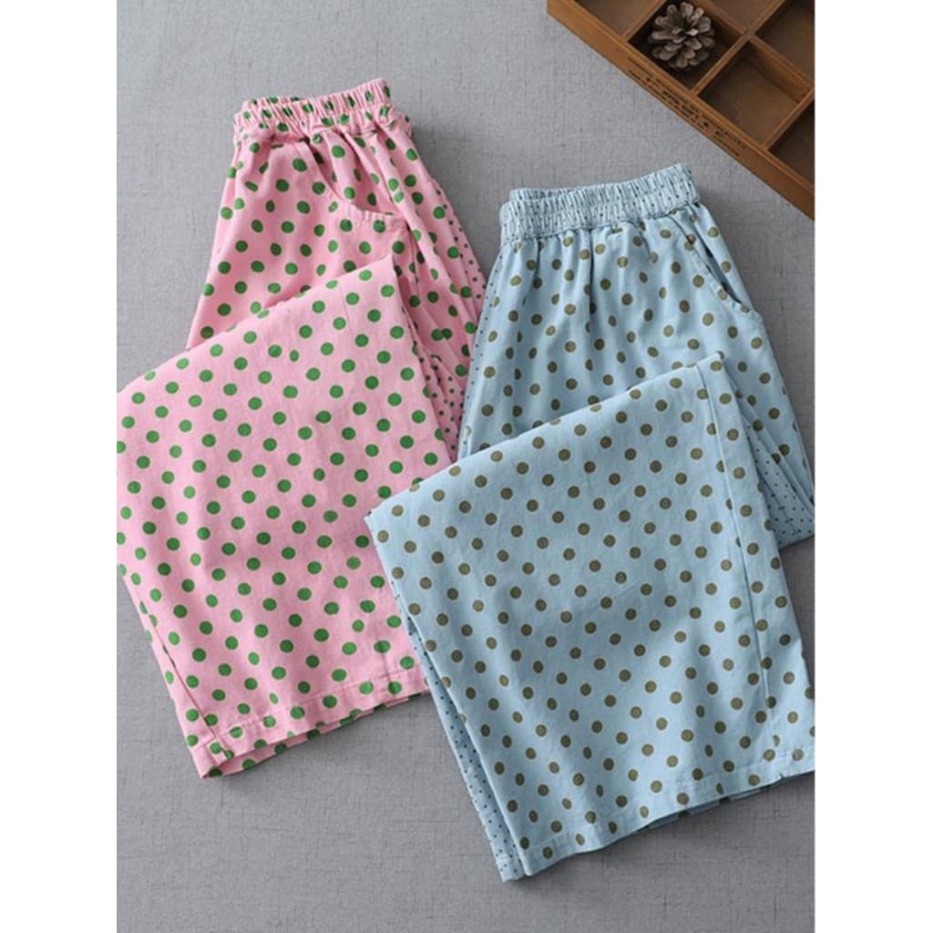 Zmo Qinghe ~ Mori Mulheres Japonesas Polka Dot Puro Algodão Calças de Perna Larga Mulheres Pequenas Casuais All-Match Sl