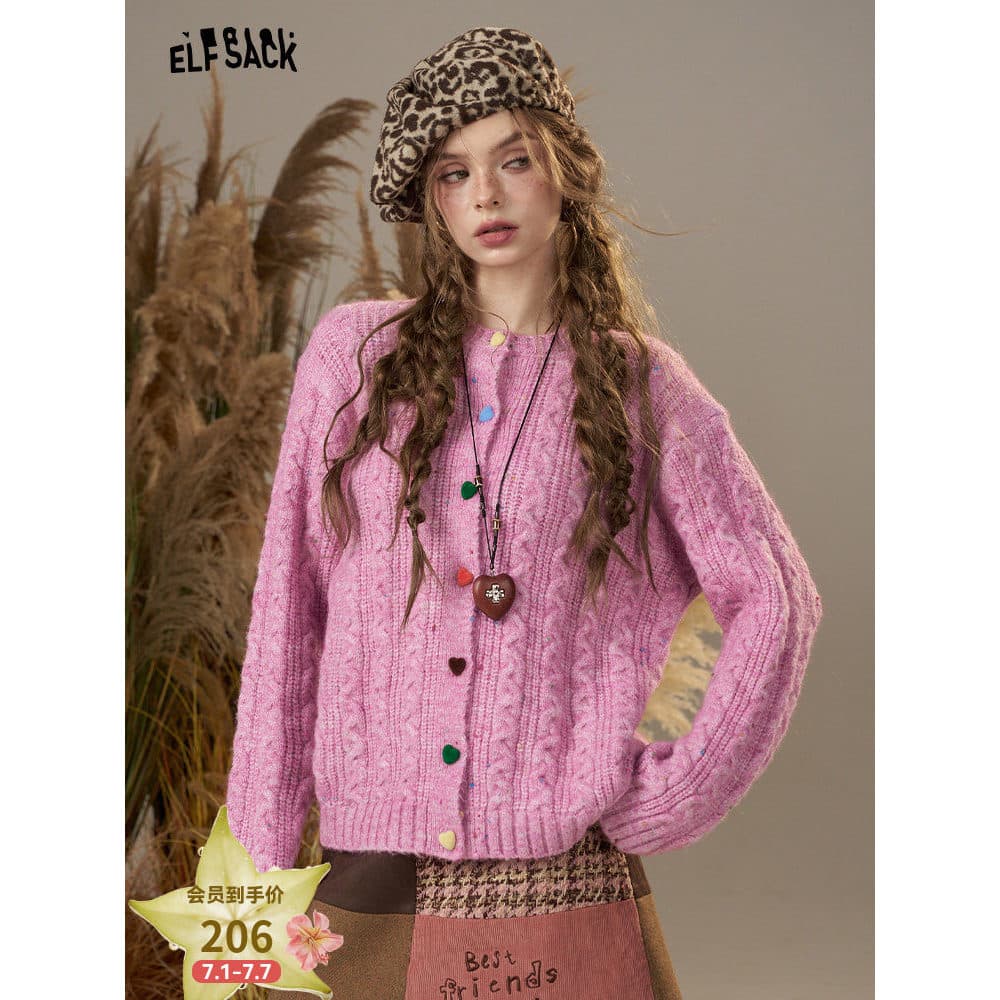 Bolso de fadas colorido coração botão corte flor camisola de natal feminino 2025 outono inverno novo estilo jaqueta de l