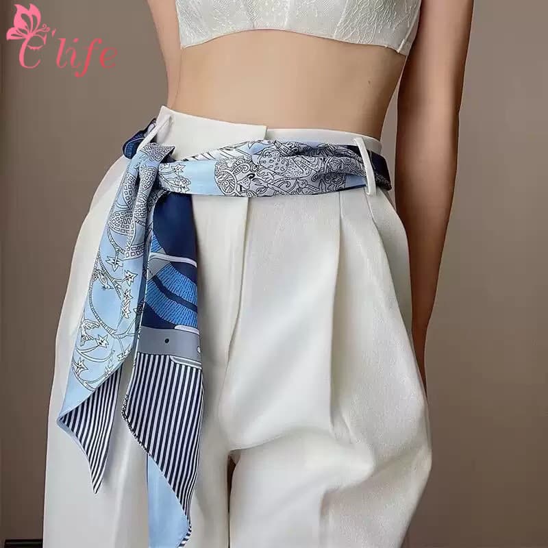 Elegante lenço de seda multifuncional de estilo francês, lenço de imitação de seda, lenço fino de verão, cinto d NST4