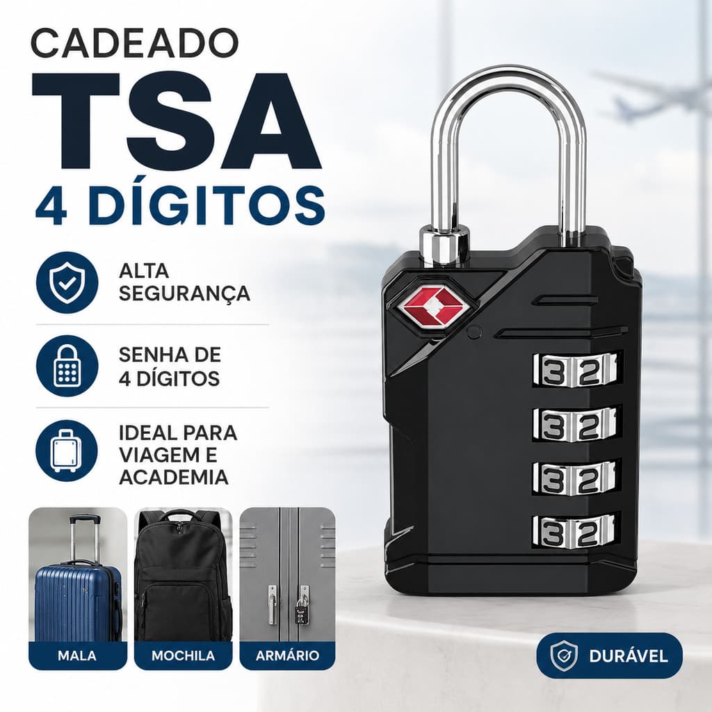Fechadura TSA De 4 Dígitos Com Manilha De Metal , Código Combinado , Para Bagagem , Viagens , Academia , Alta Segurança
