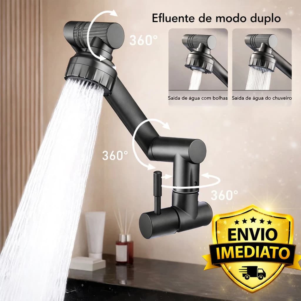 Torneira 360° Giratória com Braço Robótico para Cozinha e Banheiro 2 Modos de Jato-selectech.br