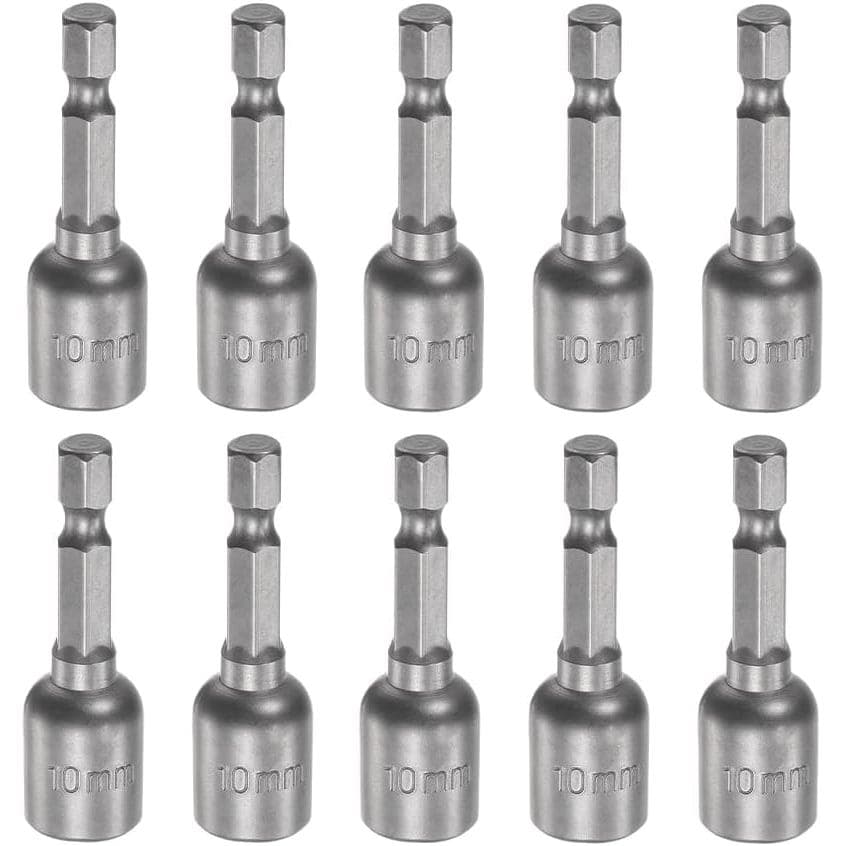 Conjunto de 10 Pontas Magnéticas de Troca Rápida para Parafusadeira de Porcas, 10mm, Pontas de Impacto com Haste Hexagon
