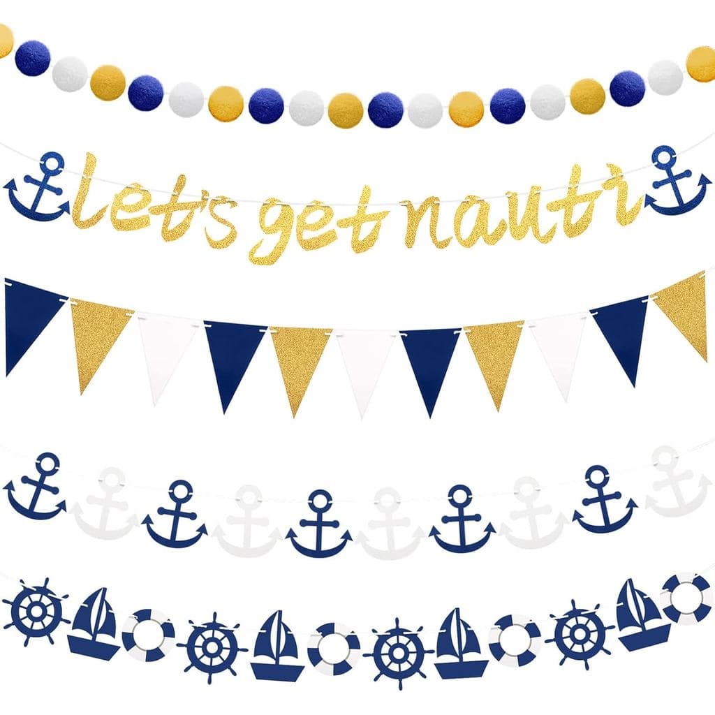 5 Pcs Nautical Birthday Party Decor Let's Get Nauti Banner Cruise Party Decor Anchor Garland Bachelorette Sailboat Yacht