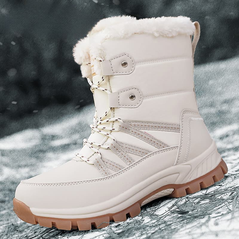 Botas de Neve Femininas de Cano Alto com Forro de Pelo, Calçados Esportivos Quentes de Algodão para Atividades ao Ar Liv