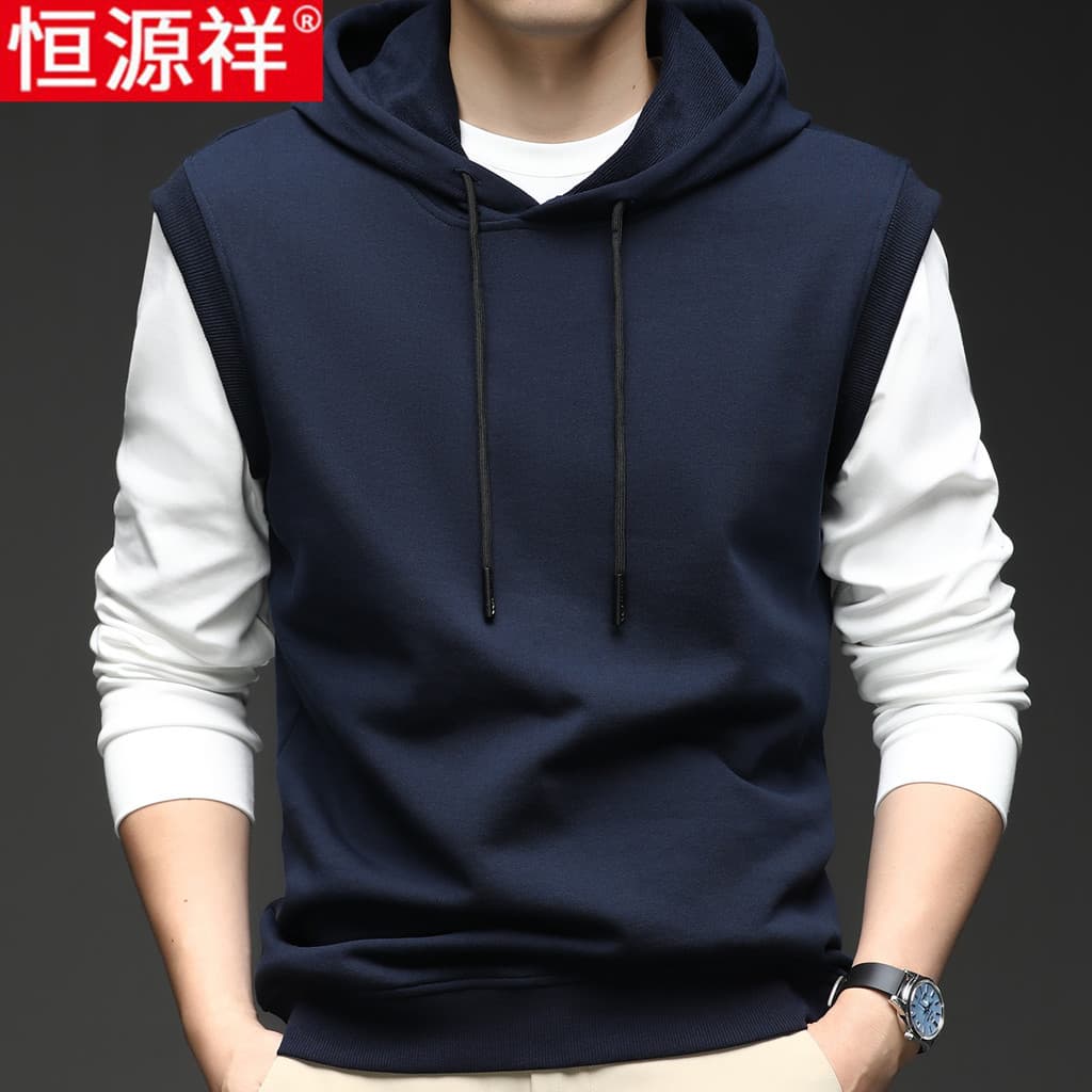 Hengyuanxiang colete de algodão masculino outono com capuz sem mangas colete masculino Casual solto pulôver colete exter