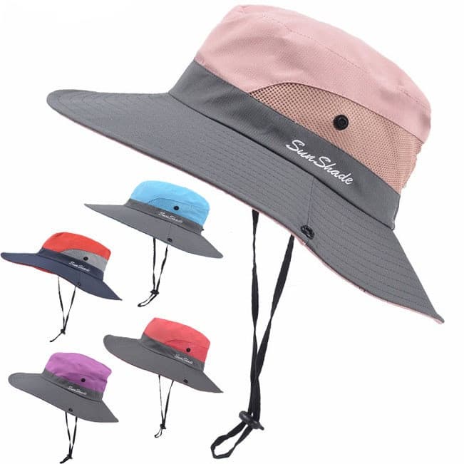 Chapéu De Pesca Proteção UV UPF 50 + Sol Aba Larga Para Caminhada Ao Ar Livre Com Pulseira De Corrente