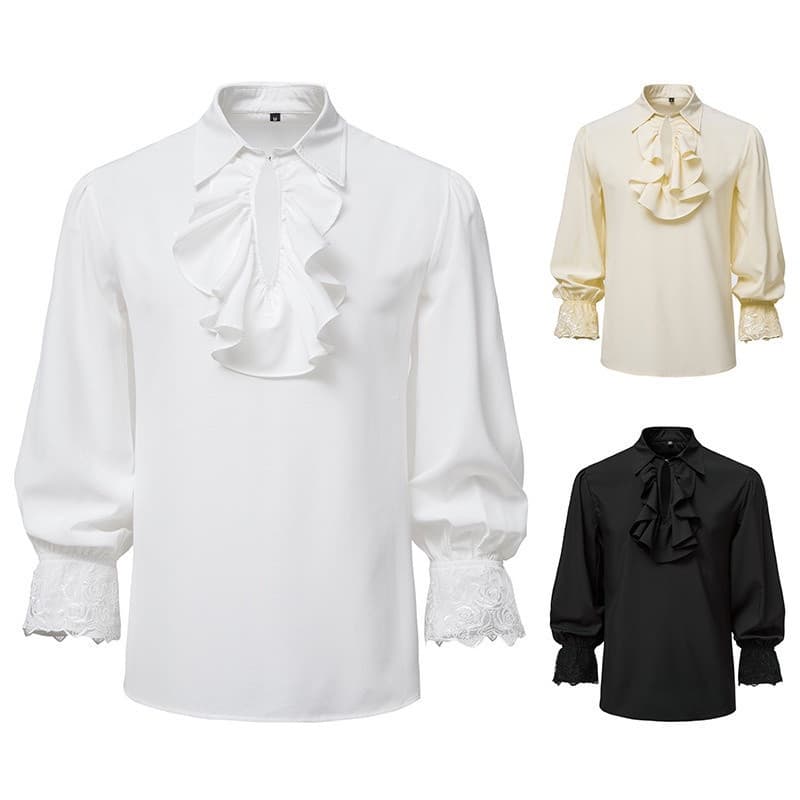 Camisa Masculina de Manga Longa com Babados, Estilo Vintage, Moda Renascentista, Traje Steampunk Medieval Hallow 123