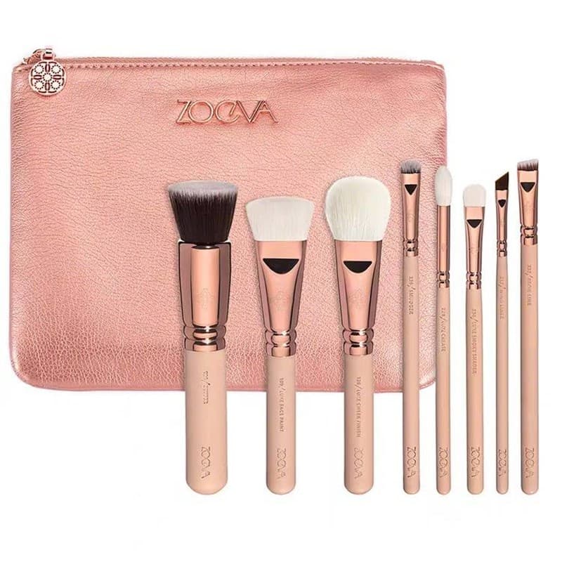 Conjunto de pincéis de maquiagem zeeva alemão, 8 peças, conjunto portátil, pincel de base, destaque, sombra, conjunto de