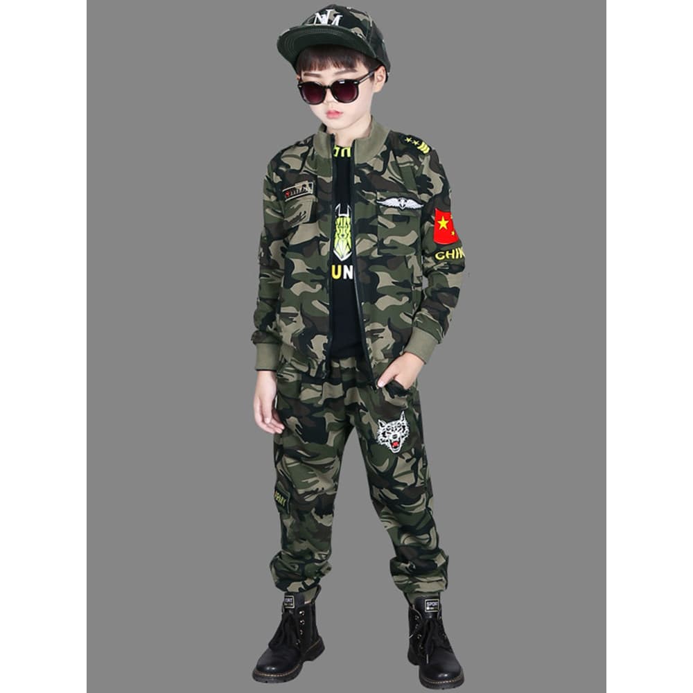 Uniforme de camuflagem crianças meninos manga comprida zíper terno 2026 novo estilo médio grande crianças meninos treina