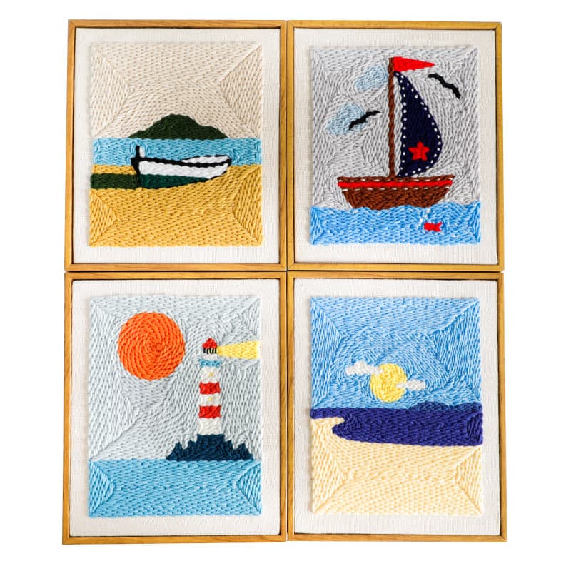 Carimbo bordado linha de lã bordado cais bordado artesanal diy carimbo música lã paisagem pintura decorativa