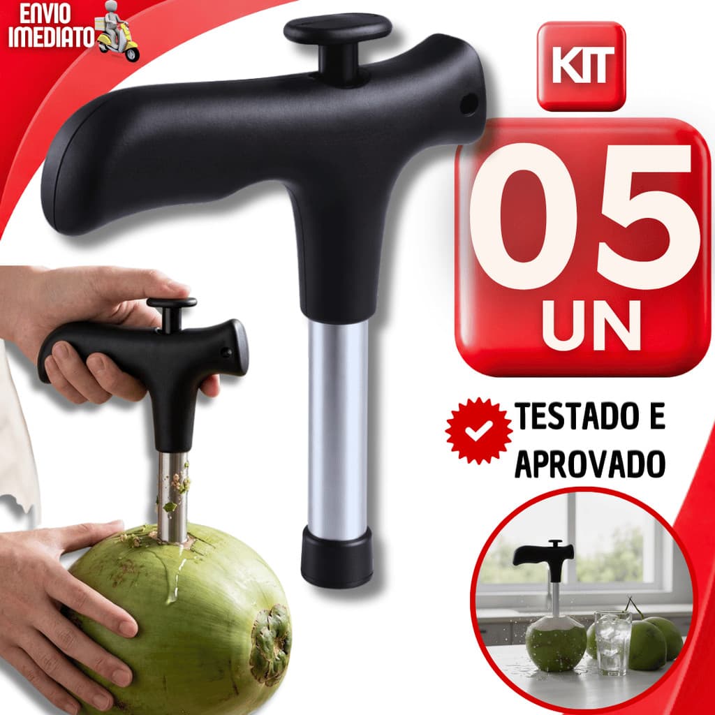 KIT ABRIDOR DE COCO AÇO INOX 13CM FURADOR MANUAL PARA COCO VERDE FERRAMENTA PROFISSIONAL PRAIA QUIOSQUE RESTAURANTE COZI