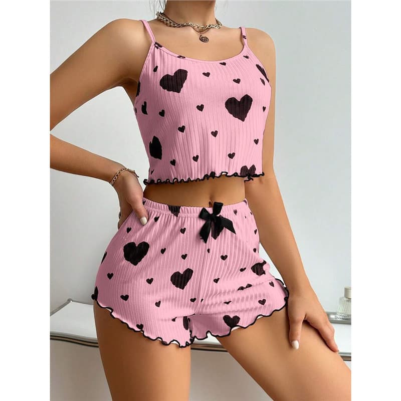 Conjunto de pijama com shorts de suspensório para uso doméstico GLN6