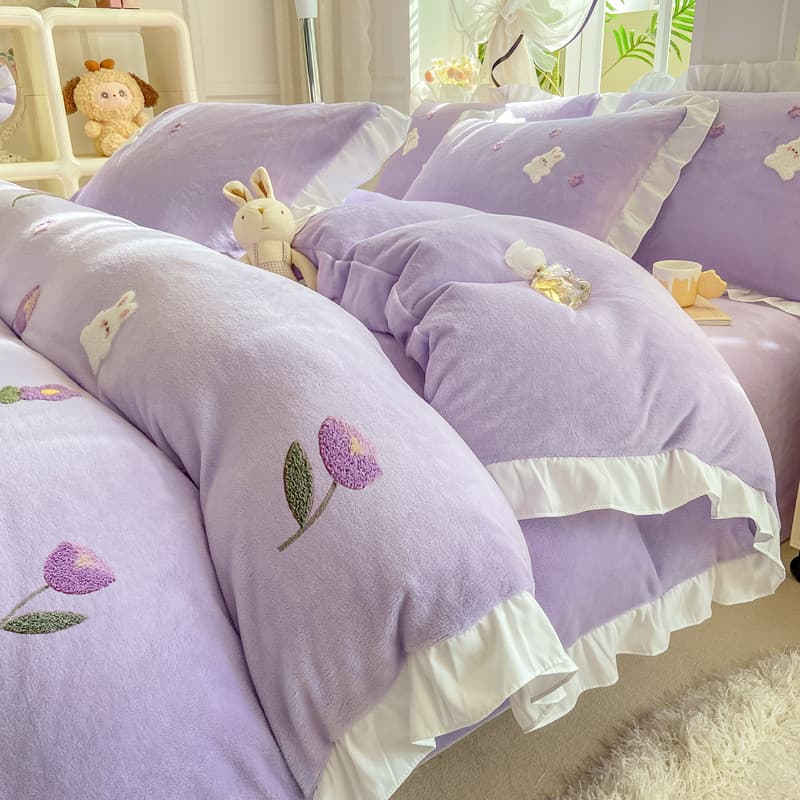 W inverno leite veludo renda estilo princesa conjunto de quatro peças menina lençol engrossado colcha capa dormitório co