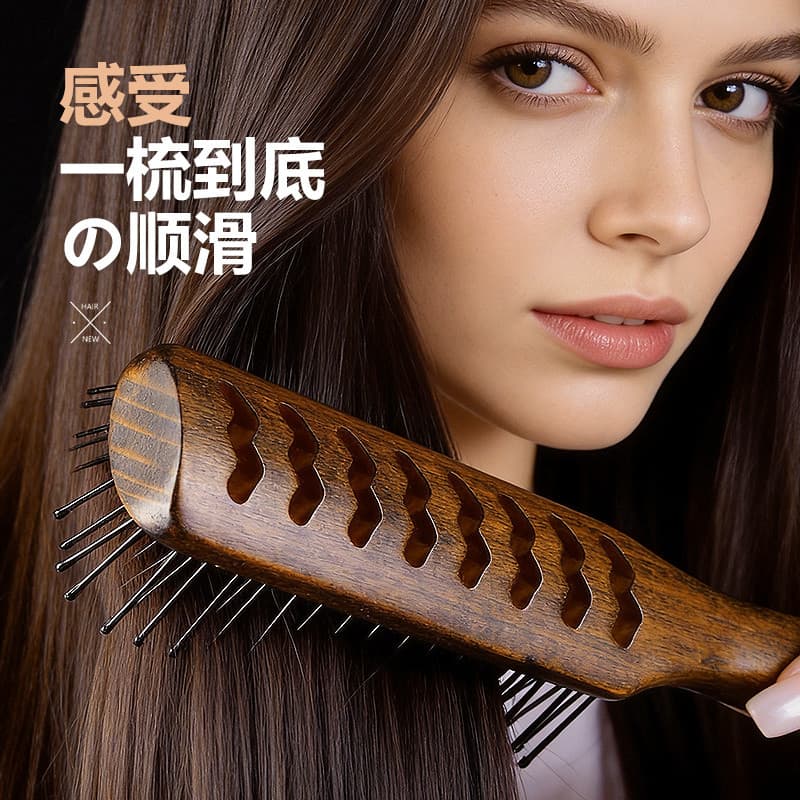 Costelas de madeira pente massagem pentear cabelo encaracolado suave cuidados com o couro cabeludo Anti-estático pente d