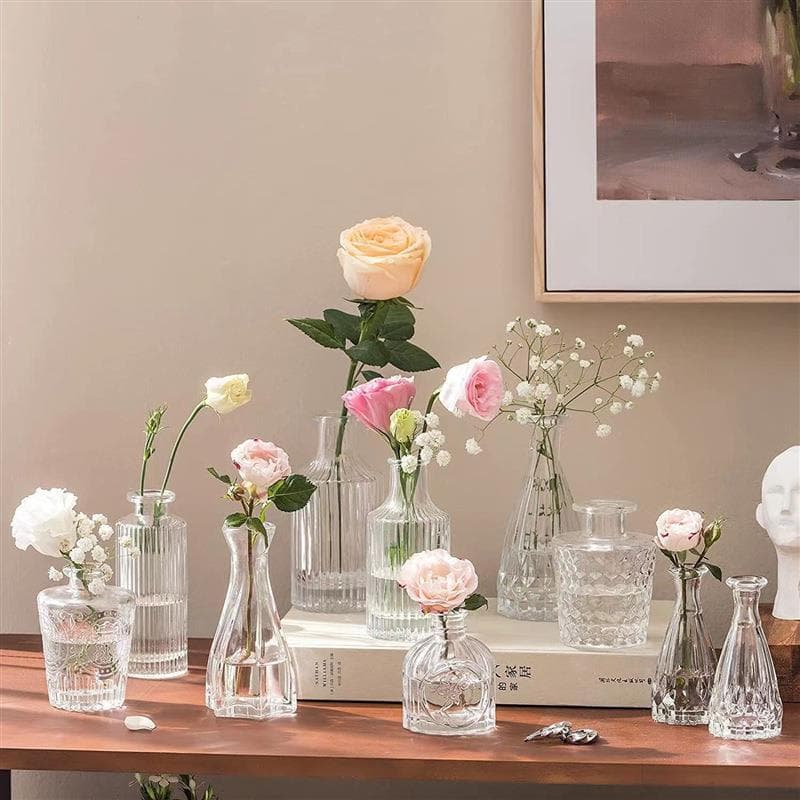 Retro luz luxo em relevo transparente vaso de vidro francês estilo decoração para casa sala estar bolso arranjo flor peq