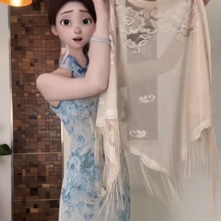 Verão 2026 novo estilo ar condicionado sala renda triângulo cachecol feminino exterior Cheongsam Hanfu xale cachecol dup