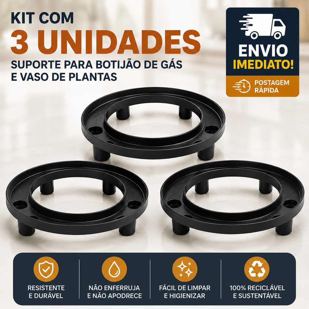 Base para Botijão de Gás e Vaso de Planta com Pezinhos Preto Suporte Resistente Antiderrapante