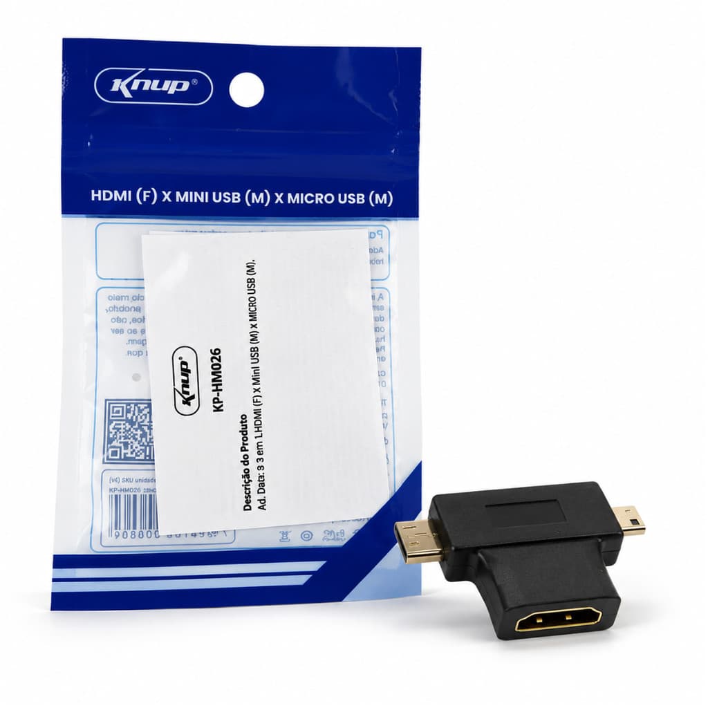 Adaptador HDMI Fêmea Para Mini USB Micro USB Knup 3 em 1