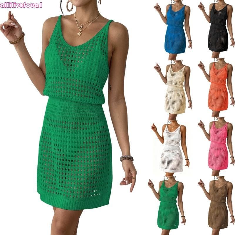 allilivefoua1 Maiô Feminino Malha Crochê Para Praia, Roupas Cruzeiro, Vestidos Férias