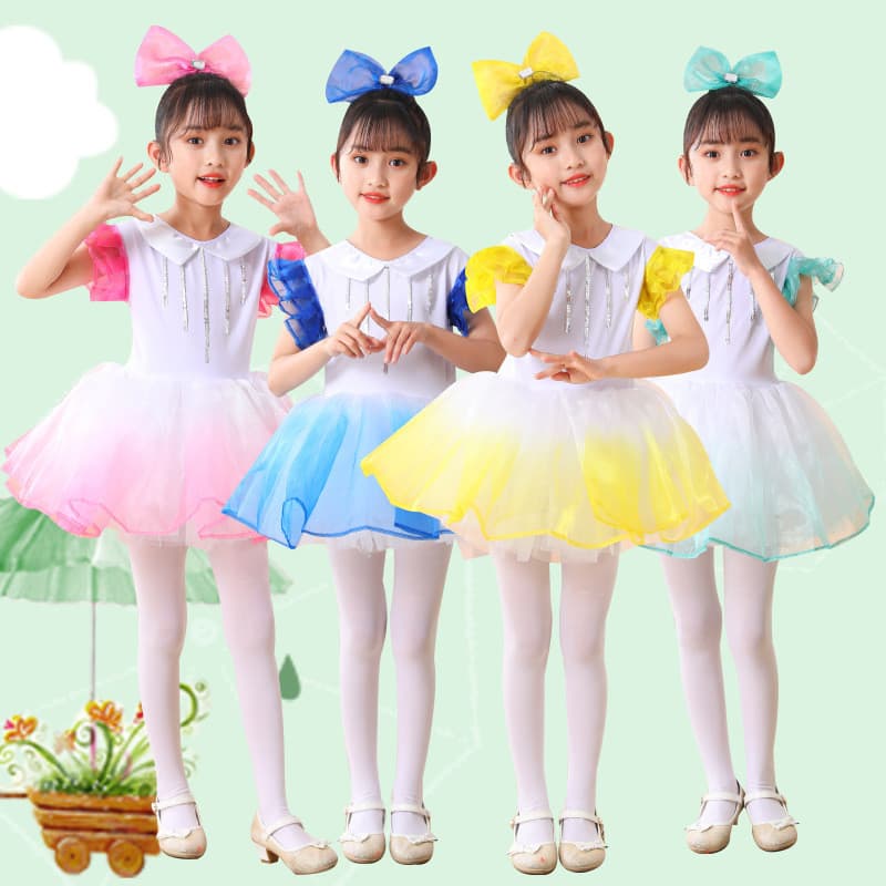 Crianças trajes das crianças sonho perseguindo-Me trajes de dança meninas colorido inchado gaze saia voando mais trajes