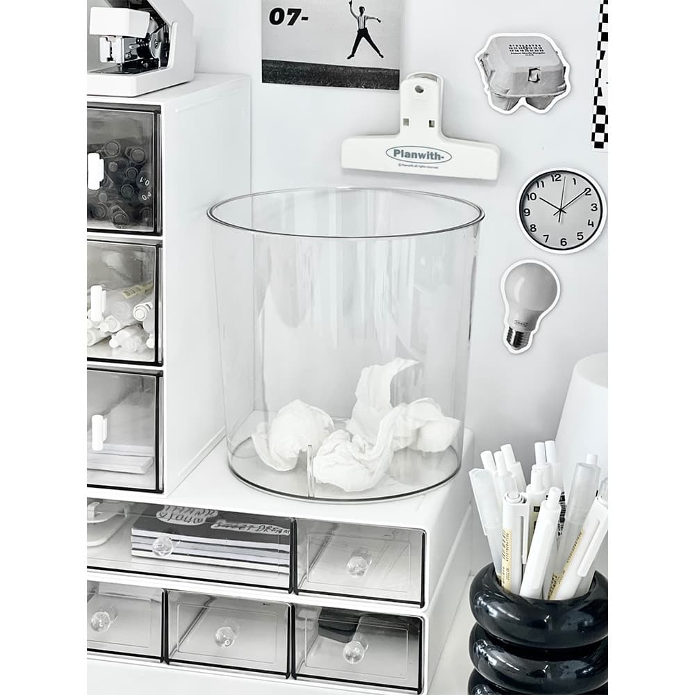 Lixeira transparente transparente, balde de armazenamento de mesa, balde doméstico, cesta de papel, mesa de estudante, q