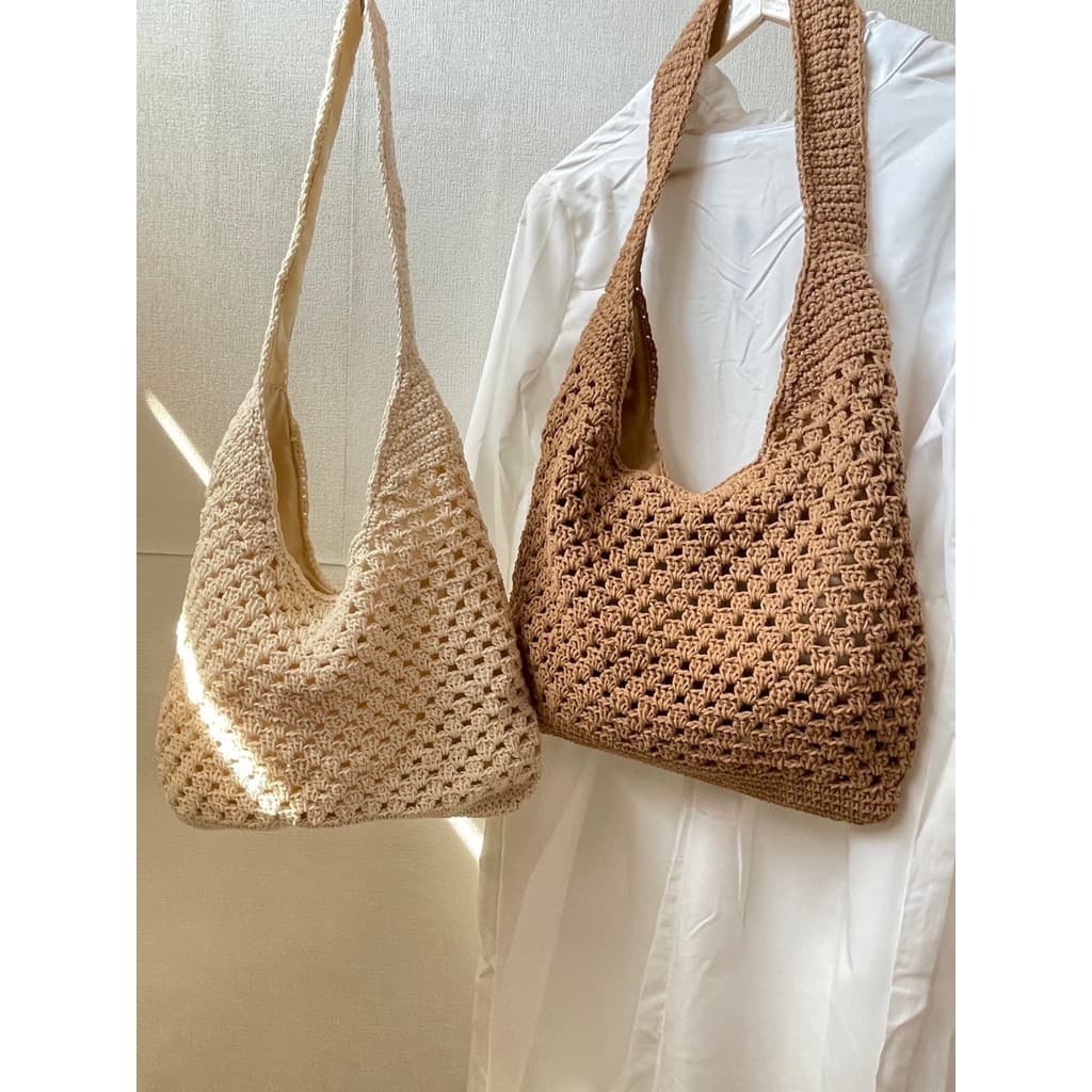 Retro cor sólida malha bolsa de ombro feminina grande capacidade simples bolsa versão coreana literária All-