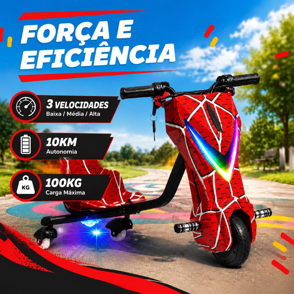 ✨Triciclo Elétrico Infantil Drift  36V 350W 3 Velocidades LED ✨RED✨