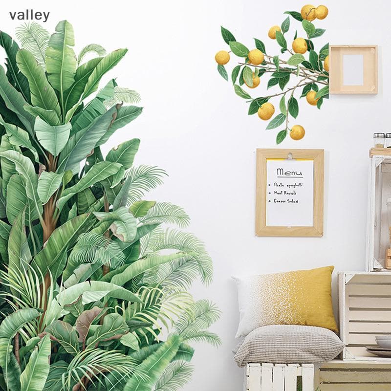 [VLY] Stiers De Parede De Folhas Verdes Para Casa , Sala De Estar , Decalque Decorativo Vinil , Plantas Tropicais , Faça