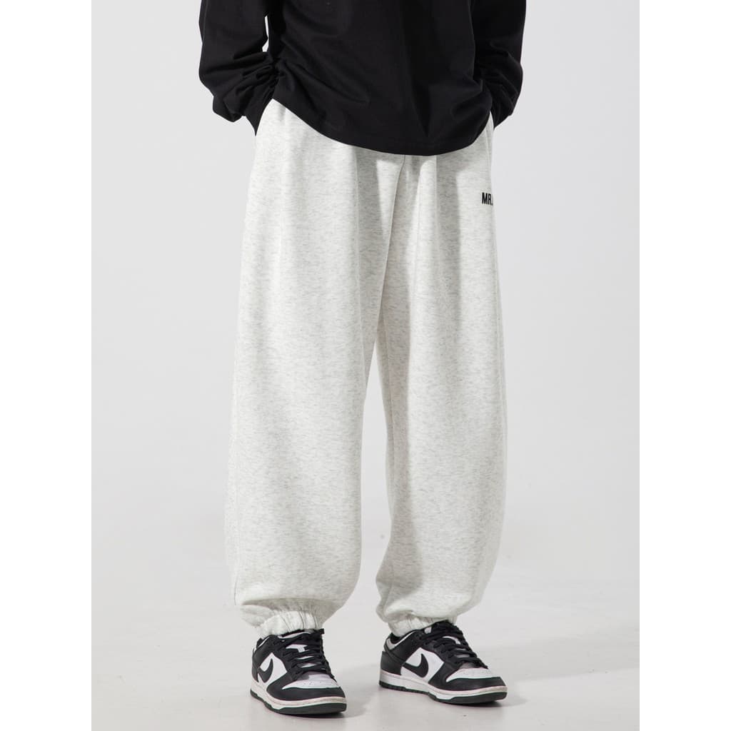 [Ventilador fixo clássico] Calça de moletom esportiva cinza pesado verão High Street calça Casual folgada calça american