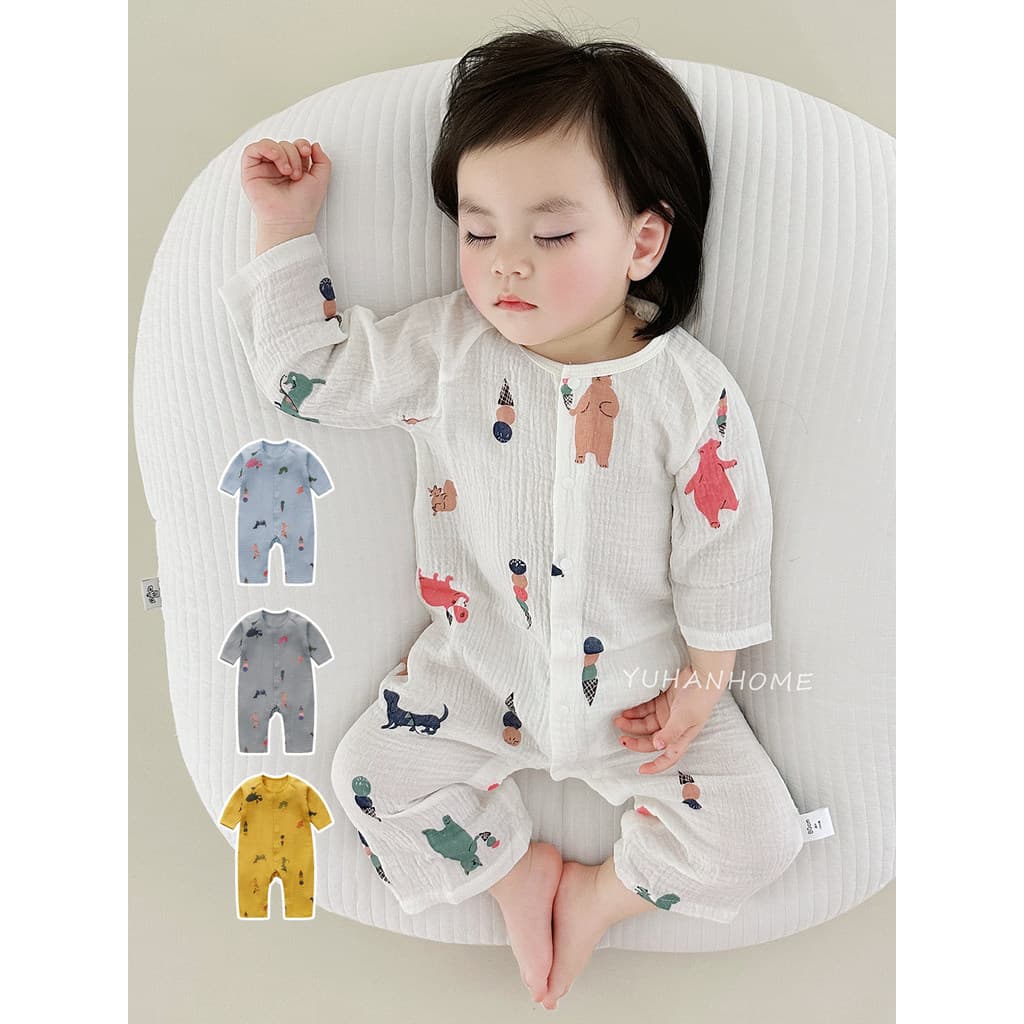 Macacão de bebê primavera verão manga comprida gaze fina respirável recém-nascido macacão pijama infantil macacão de beb