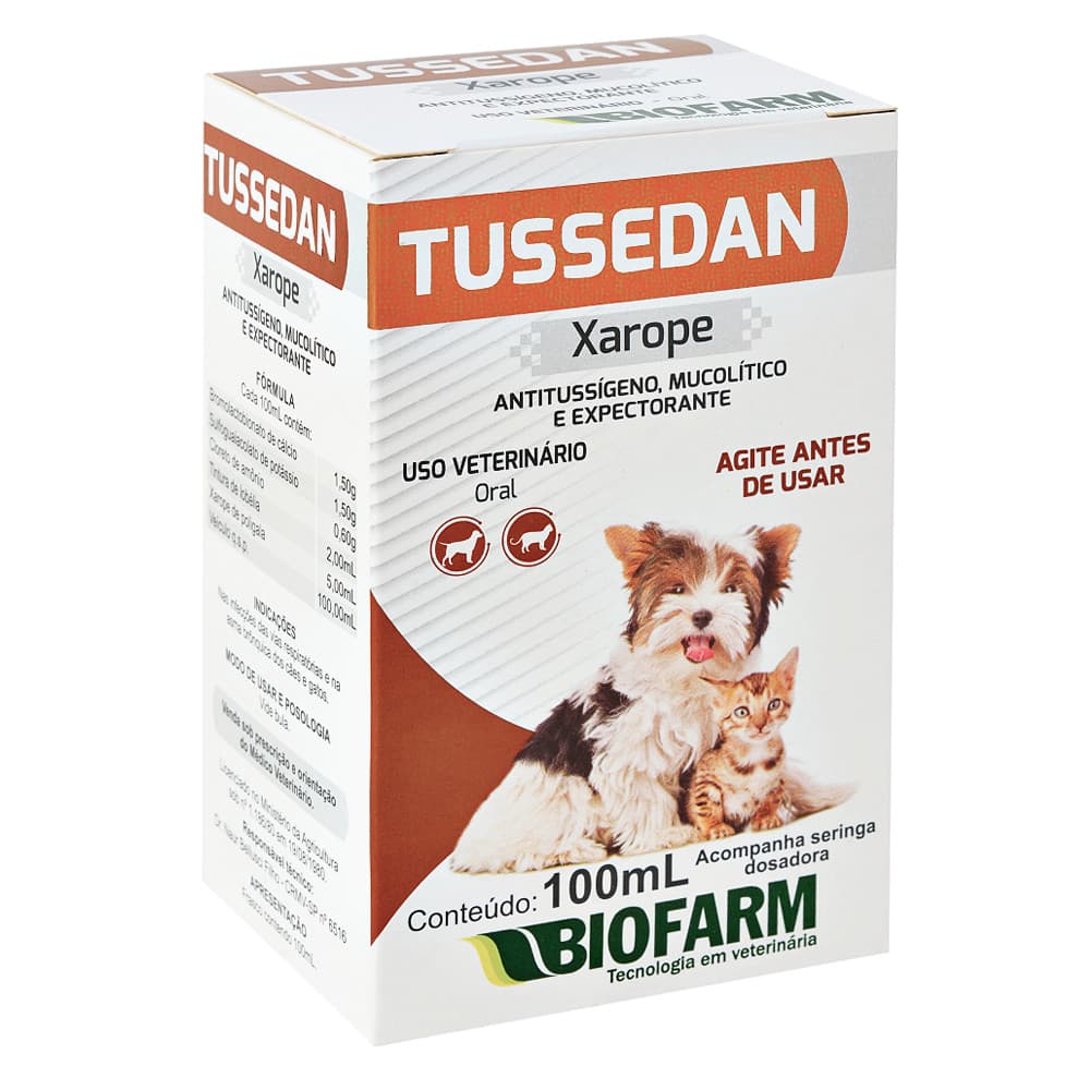 Xarope para tosse Cães e Gatos Expectorante TUSSEDAN 100ml biofarm