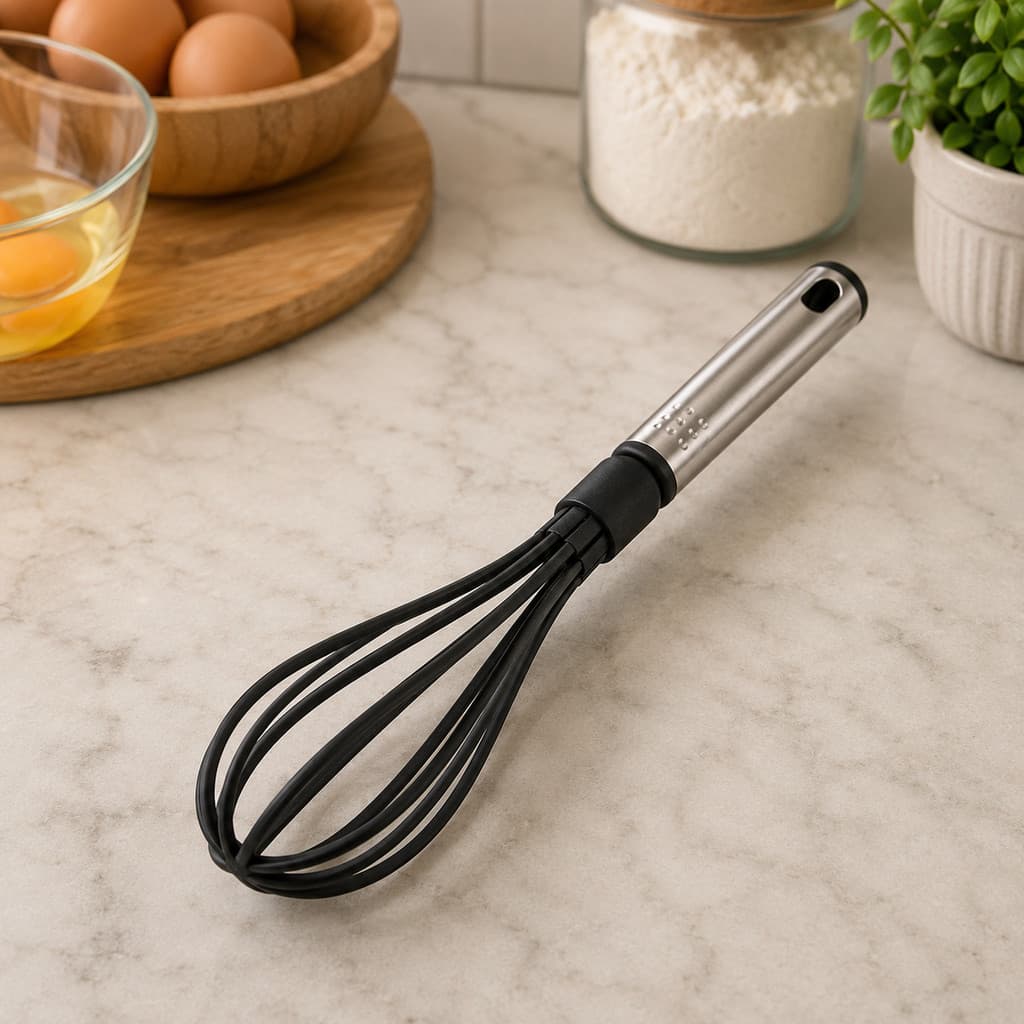 Batedor de Ovos Fouet em Nylon com Cabo em Aço Inox 30,5cm para Misturar e Bater Massas