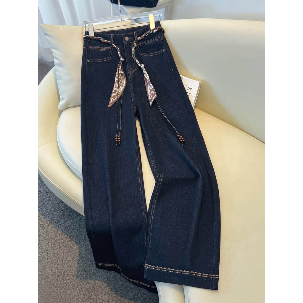 Denim azul perna larga Jeans feminino 2026 primavera outono novo estilo solto mais magro olhar cintura alta Casual calça