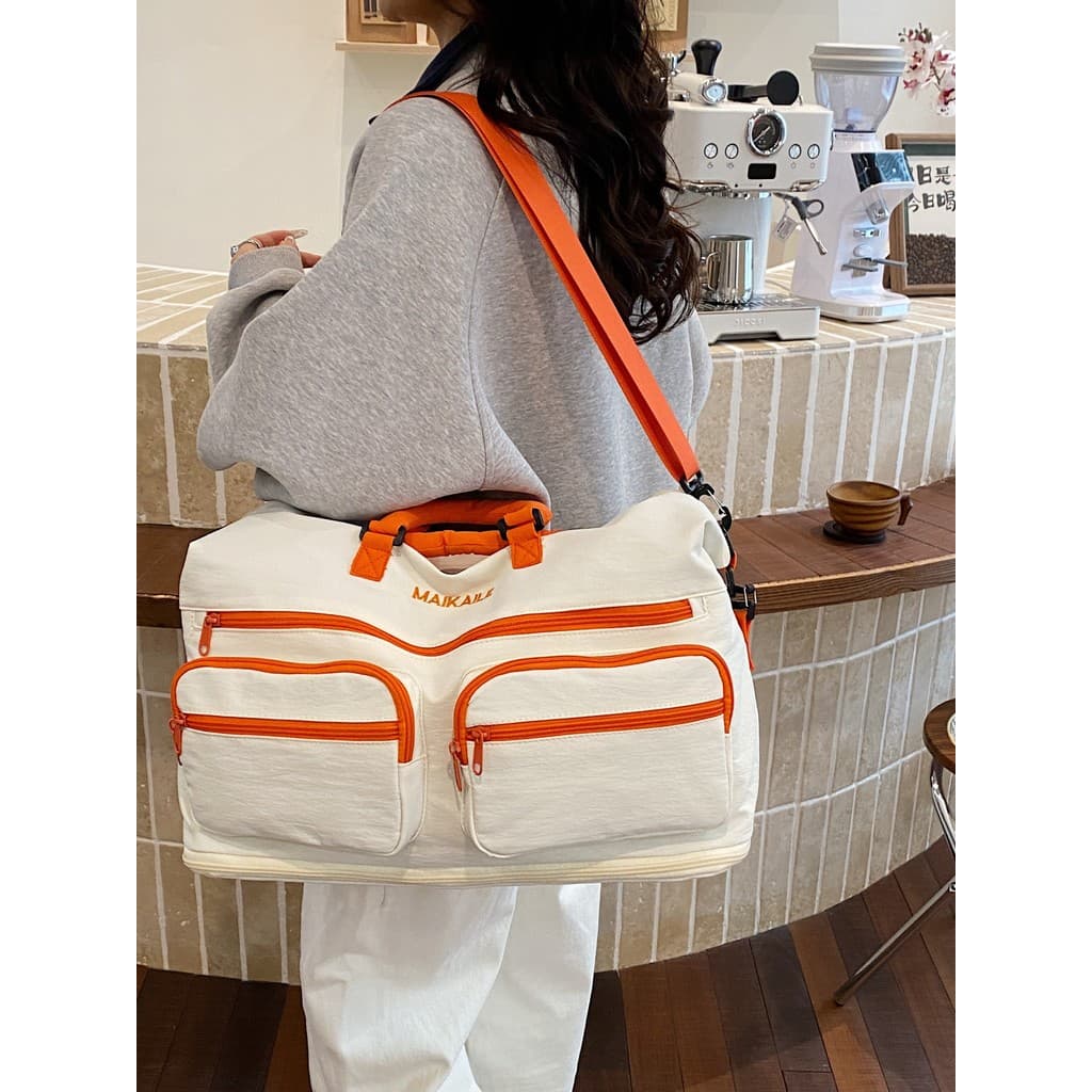 Bolsa de viagem de grande capacidade feminina novo estilo expansível leve bolsa de curta distância Multi-bolso seco molh