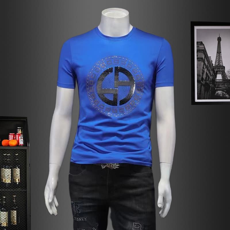 Estação europeia respirável mercerizado algodão masculino de manga curta camiseta verão Street Wear indústria pesada lan