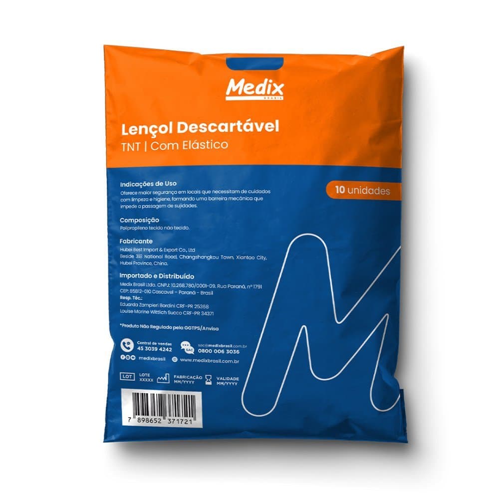 Lençol Descartável com Elástico para Maca 2x0,90m c/10Und - Medix