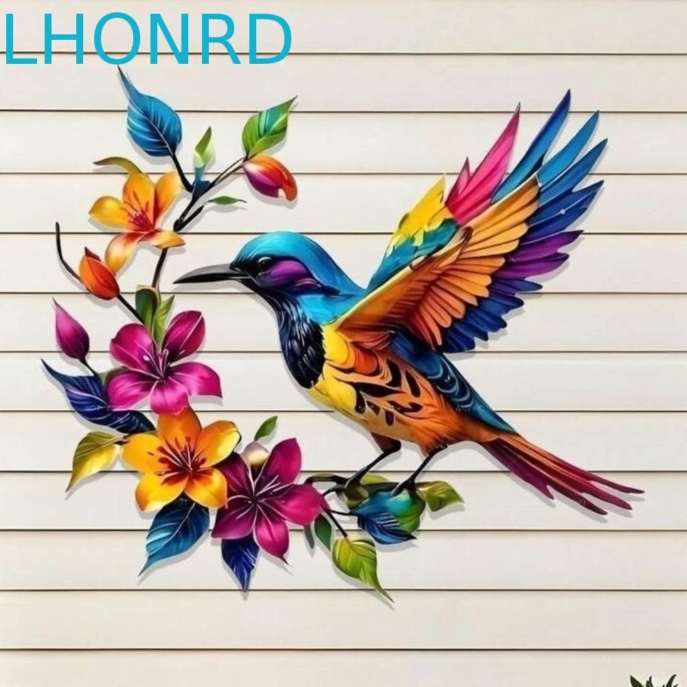 LHONRD Ferro Arte Pássaro Pendurado Na Parede , Flor Colorida Resistente Às Intempéries Metal Hummingbird Art Decor