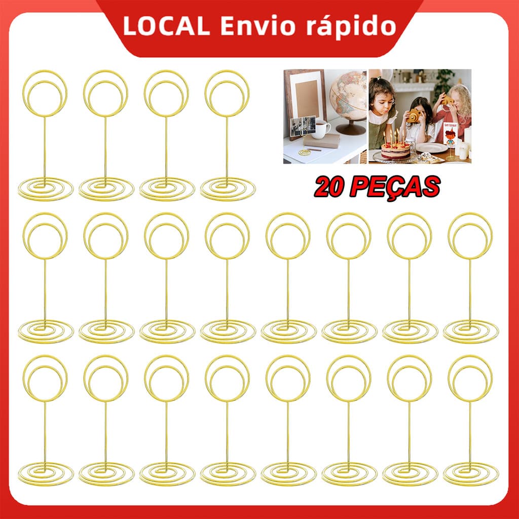 Suporte de Mesa para Cartão 20 Unid, Dourado Espiral 8,5cm para Número de Mesa, Foto e Recado