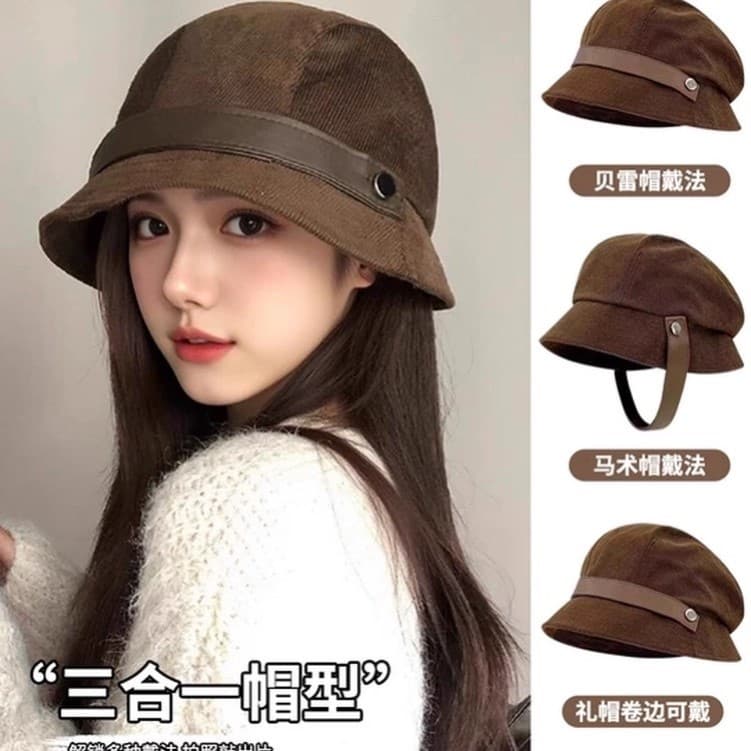 Chapéu balde de veludo estilo japonês feminino 2025 novo estilo outono inverno Retro All-Match bacia chapéu grande circu