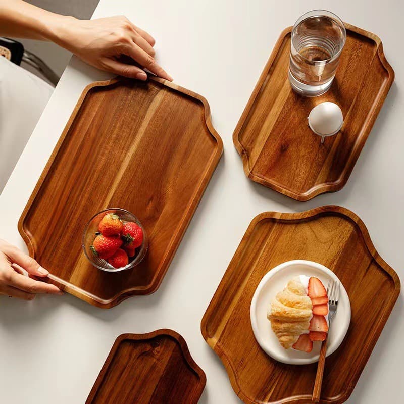 Estilo nórdico simples Hexagonal octogonal placa de madeira sólida bandeja de madeira de acácia prato de jantar lanche c