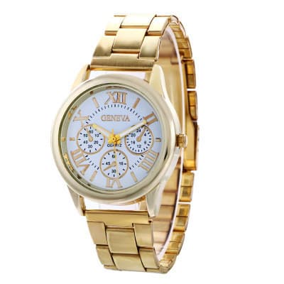 Relógio de Quartzo Feminino Geneva com Pulseira de Aço e Design de Três Mostradores, Relógio Casual e Fashion para Mulhe