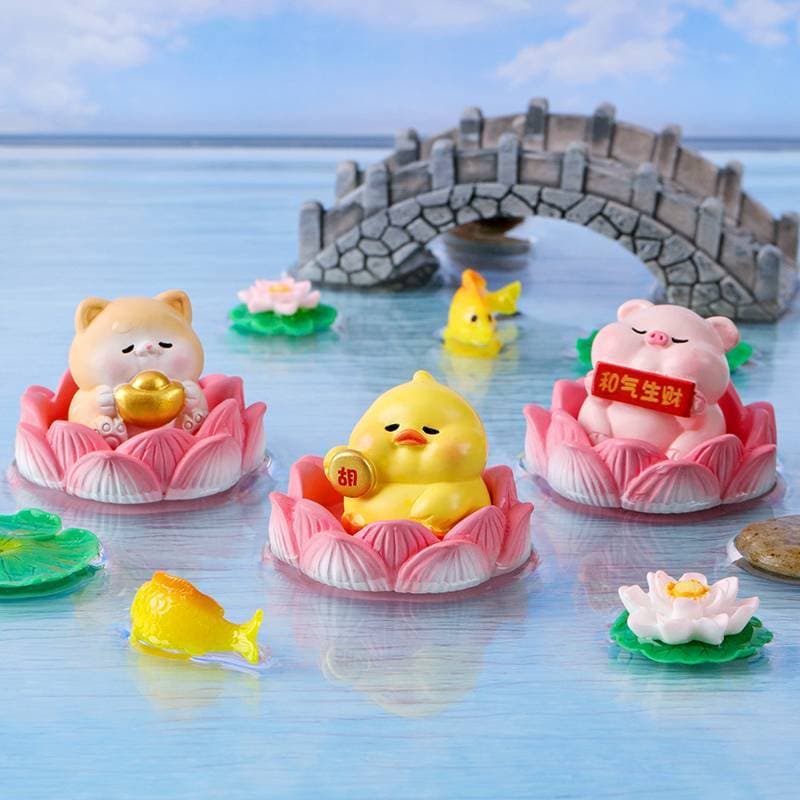 Criativo Lótus Riqueza Animais Estatuetas Em Miniatura Dos Desenhos Animados Desktop Carro Micro Paisagem Casa Ornamento