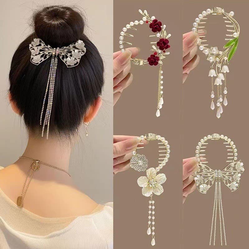 [Estoque pronto] Hanfu Lily of the Valley Tassel Grampo de cabelo Bola Cabeça Fixa Grab Clip Feminino High-End Grampo de