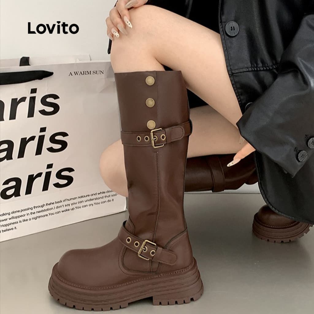 Lovito Botas Casuais Coreanas De Plataforma Retrô Para Todas As Estações Pretas Para Mulheres LFA86075