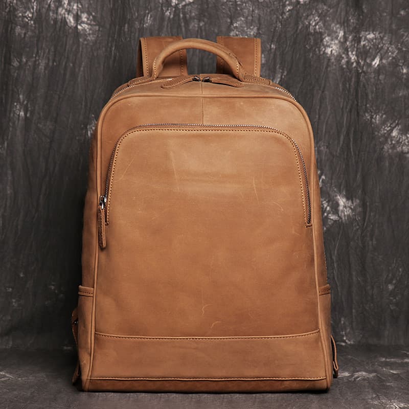 Mochila Vintage Masculina de Couro Genuíno, Mochila de Viagem Feminina em Couro Crazy Horse, Bolsa para Laptop de Grande
